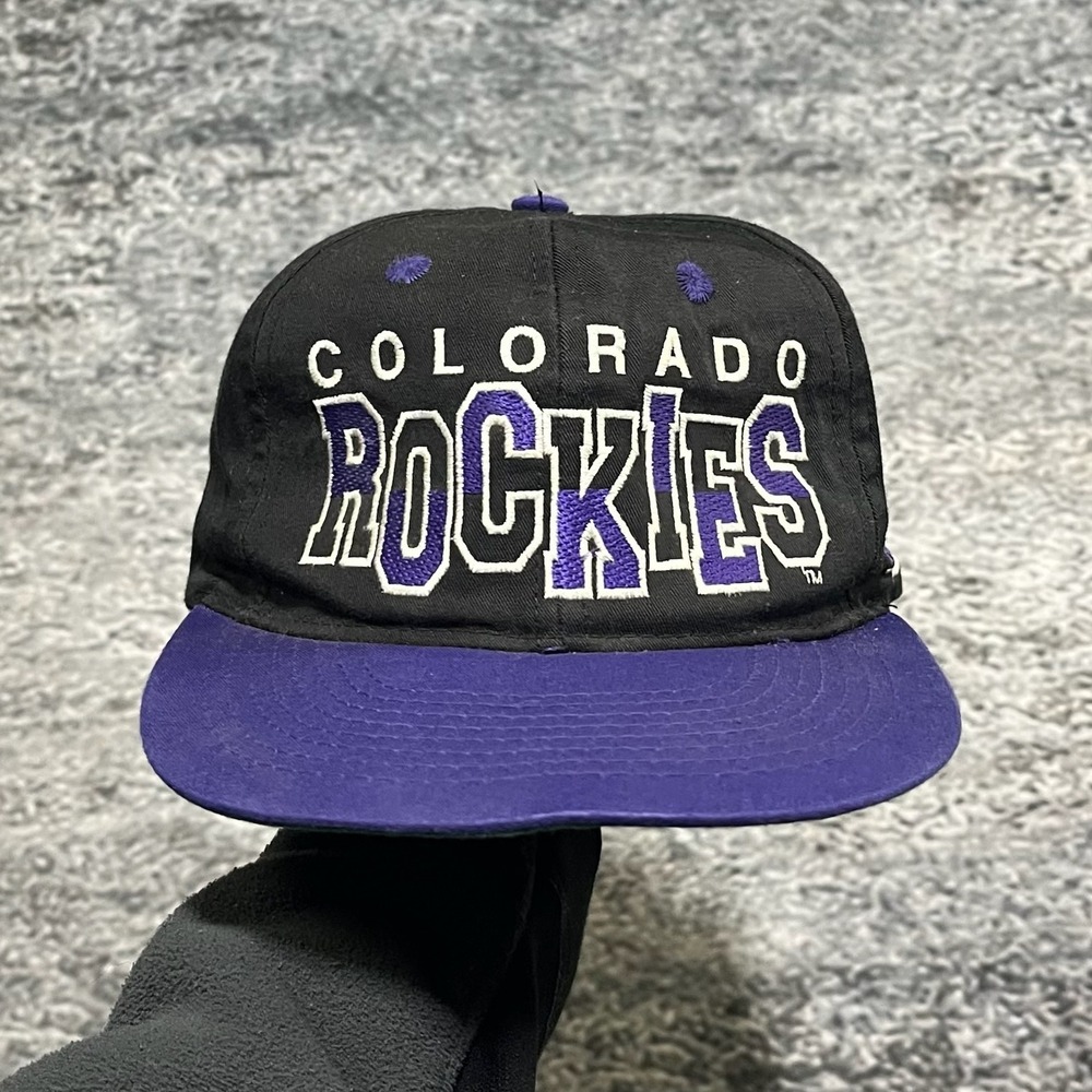 Vintage 90s Colorado Rockies Snapback‎ Hat Black Purple Embroidered Adjustable